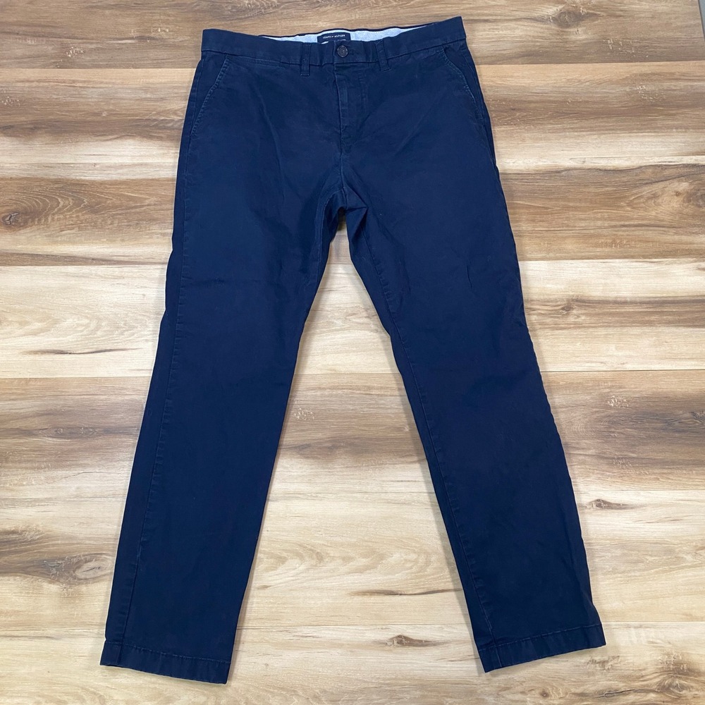 Tommy Hilfiger Chino Pants Mens 36x30 Slim Fit Cotton Stretch Navy Blue Prep